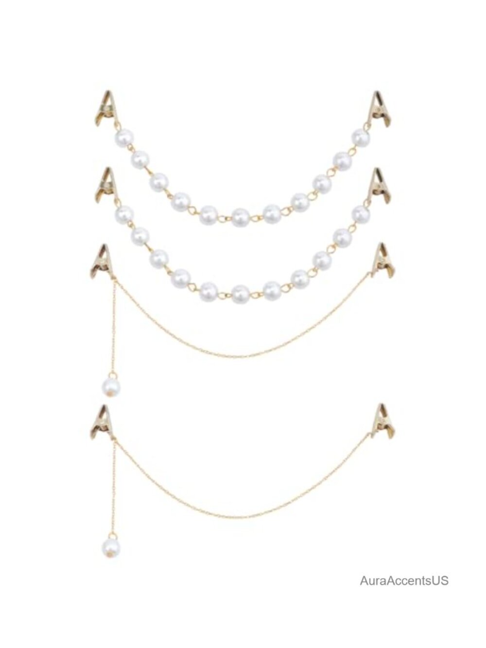 4pcs Sweater Shawl Chain Clips Brooch Pin with Pearl Accents